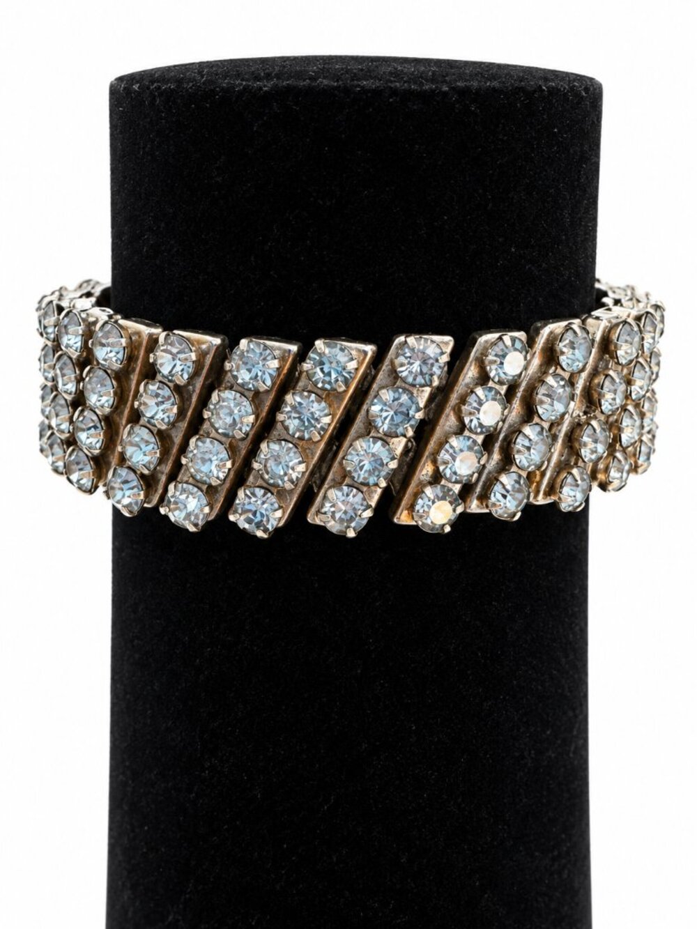 Vintage Rhinestone Expansion Bracelet Silver Tone Art Deco Style